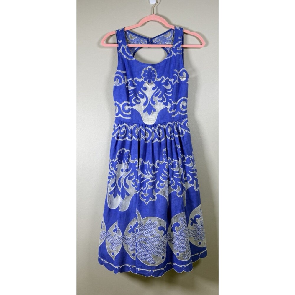 Plenty by Tracy Reese Lace Fit & Flare Dress Blue White Sleeveless Anthropologie